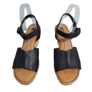 Born Agnio Women's Black Leather Cork Wedge Sandals Size 9M 81825-2788